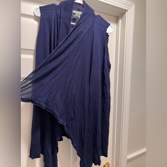 Kate & Mallory Navy Sleeveless Open Front Draped Sweater Vest Cardigan! Size 1X. - Picture 2 of 9